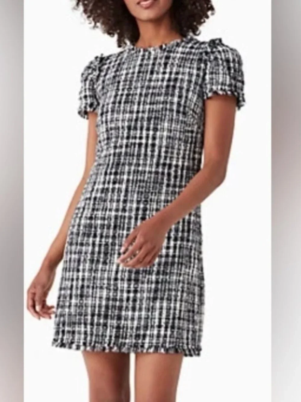 Kate Spade Black & White Tweed Shift Dress short sleeve 8 work